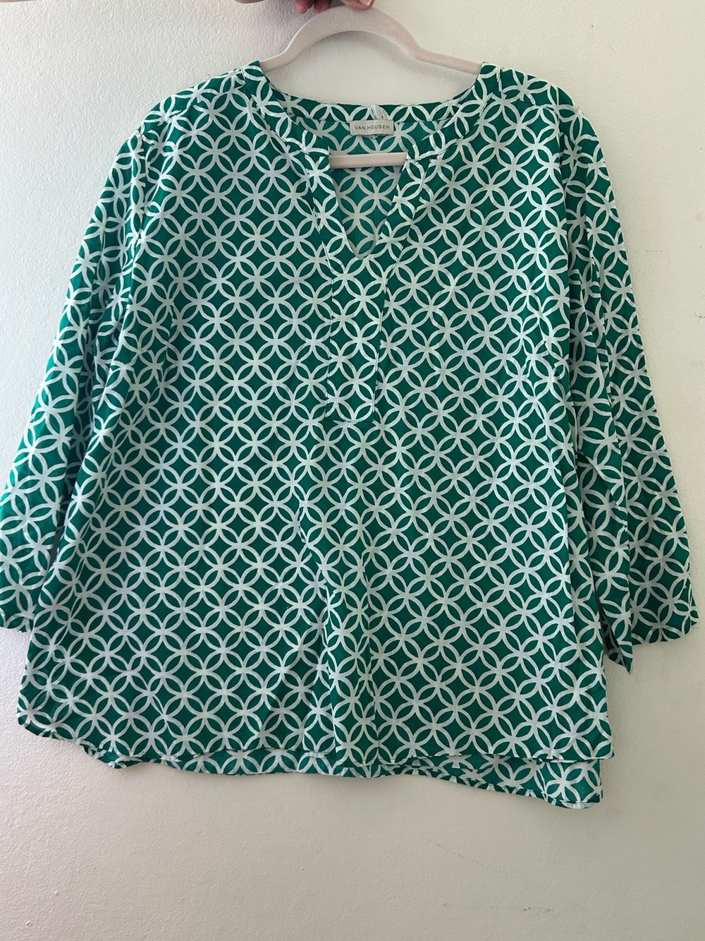 Van Heusen Green and White Geometric Tunic Top